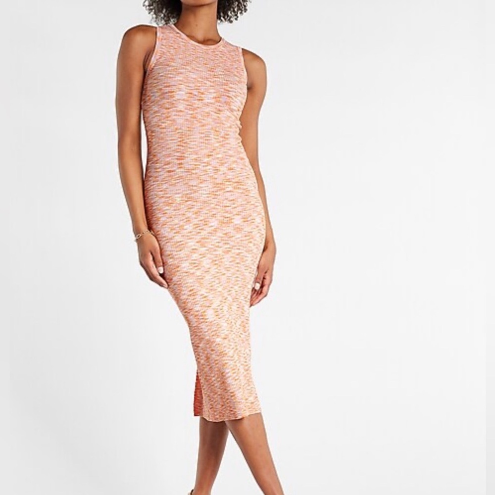 Body Contour Space Dye High Neck Midi Sweater Dress